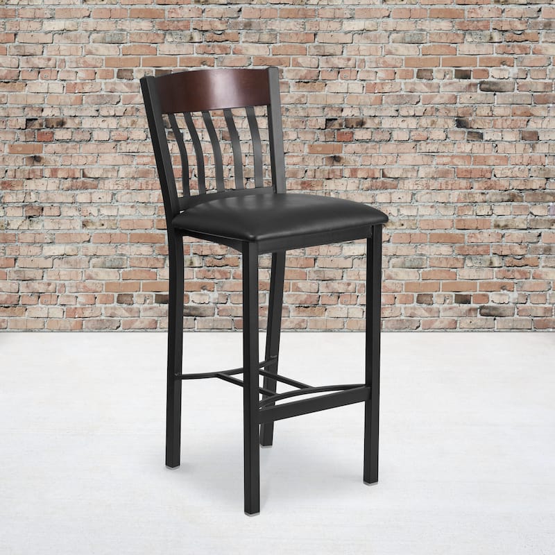 2 Pk. Eclipse Series Vertical Back Metal and Wood Restaurant Barstool - 17"W x 23"D x 42.75"H - 17"W x 23"D x 42.75"H - Walnut