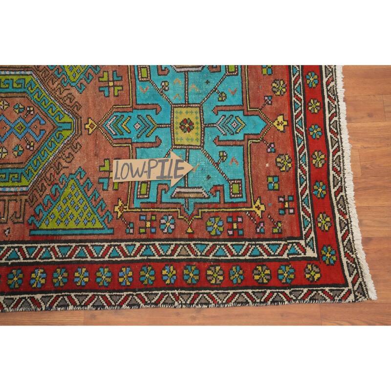 Hand Knotted Oriental 100% Wool Carpet Traditional Geometric Oranges & Rust Heriz Runner Rug - 9' 11'' X 3' 1''