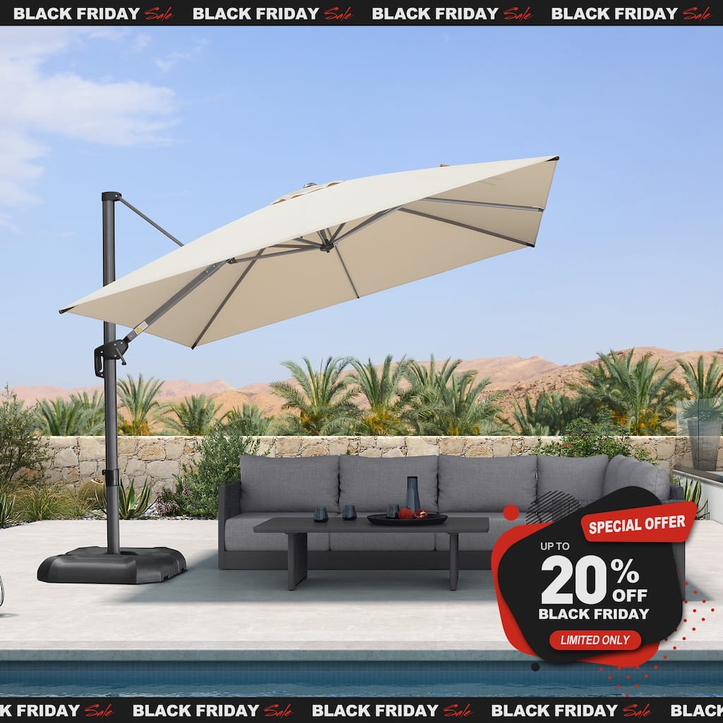 PURPLE LEAF 10 ft Square 360 Degree Rotation Patio Cantilever Umbrella
