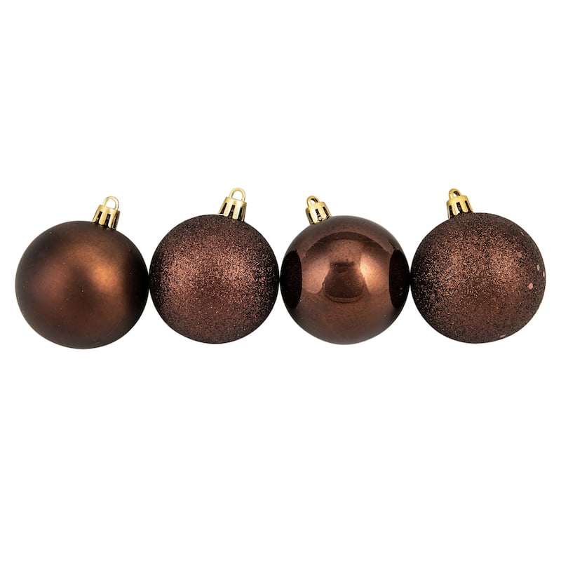 60ct Mocha Brown Shatterproof 4-Finish Christmas Ball Ornaments 2.5"