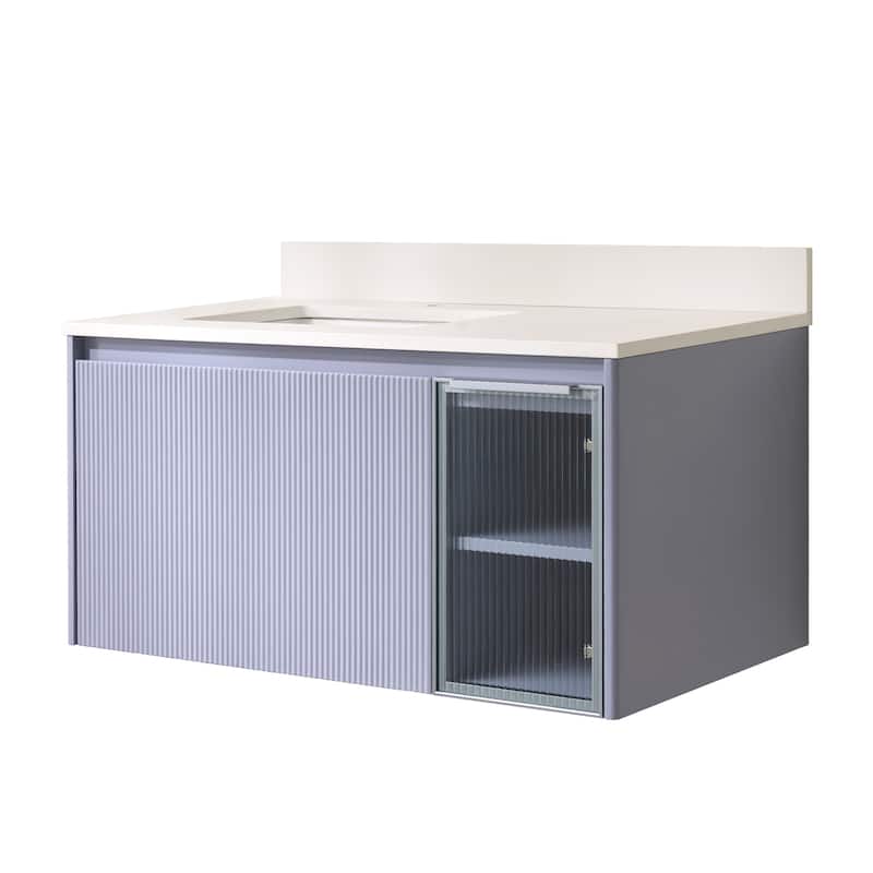 20'' H Modern Wall-Mount Bathroom Vanity With White Quartz Top and Single Sink