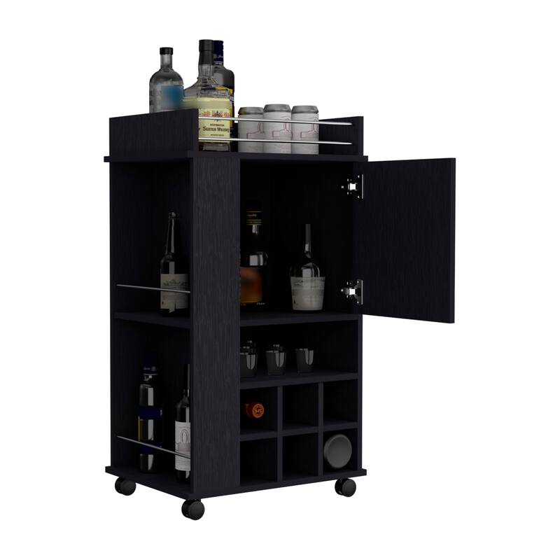 Fargo Bar cart with Cabinet, 6 Built-in Wine Rack and Casters
