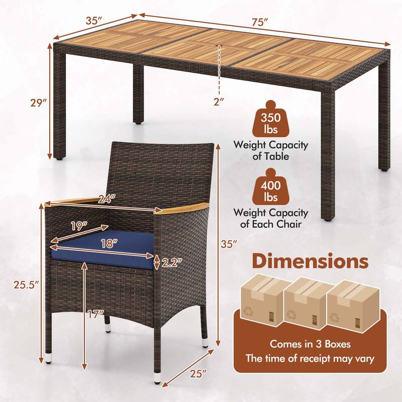 Costway 9PCS Outdoor Dining Set with Acacia Wood Table Top Patio
