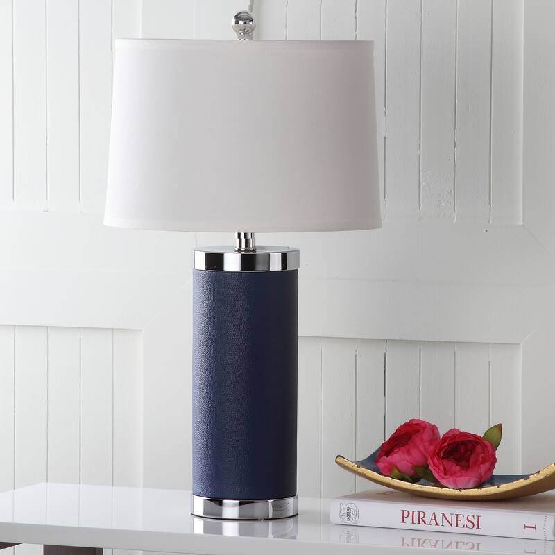 SAFAVIEH Lighting Karie 26-inch Leather Column Table Lamp (Set of 2) - 14"x14"x25" - 14"Wx14"Dx25"H