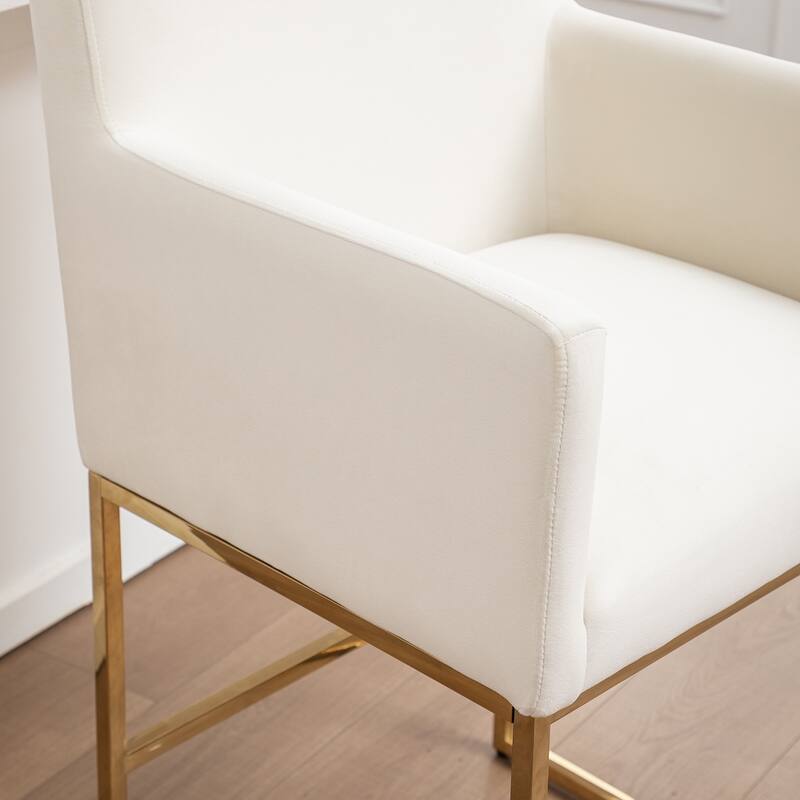 SEYNAR Mid Century Modern Velvet Accent Armrest 27-inch Tall Bar Stool Set of 2 with Metal Frame