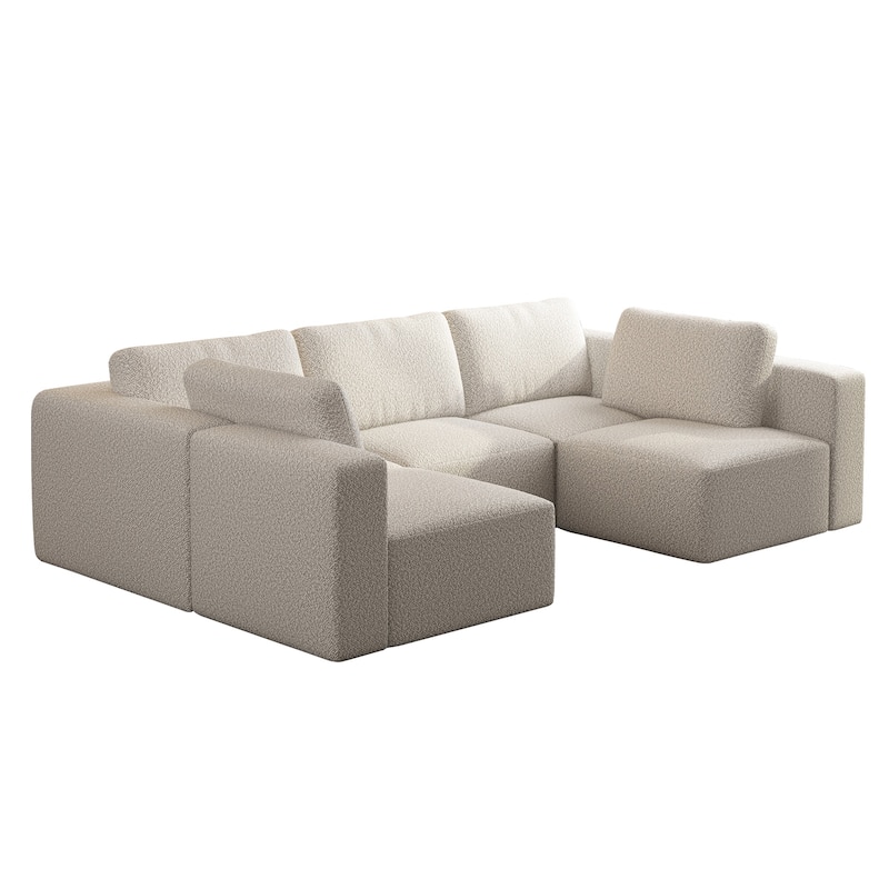 104.3" Yarn Fleece U-Shaped Sleeper Sectional Sofa with Ottoman