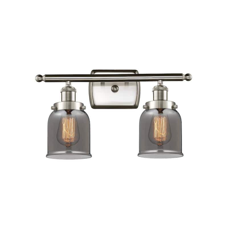 Innovations Lighting Small Bell 2 Light 16" Wide Vanity Light - Brushed Satin Nickel / Plated Smoke
