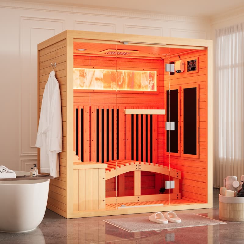 Hemlock Infrared Sauna with Red Light Therapy - Beauty Lamp & 15-Min Fast Warm-Up