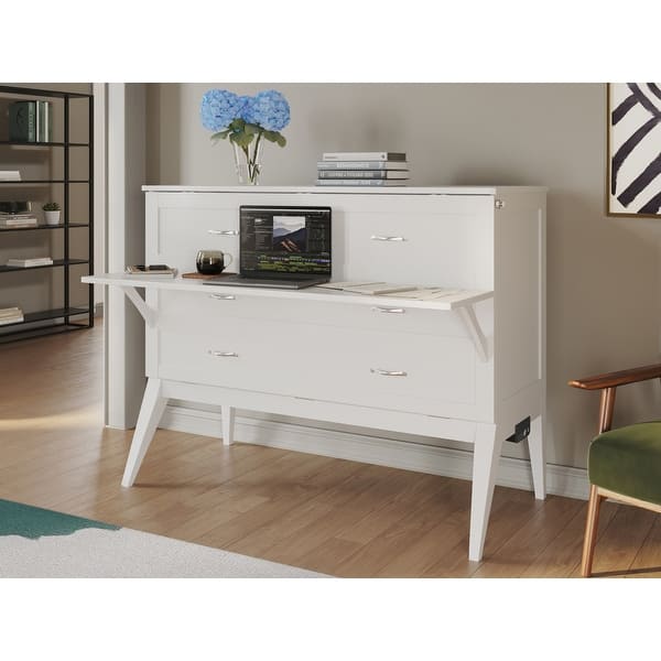 Northampton Full Murphy Bed Desk with Mattress in White Bed Bath