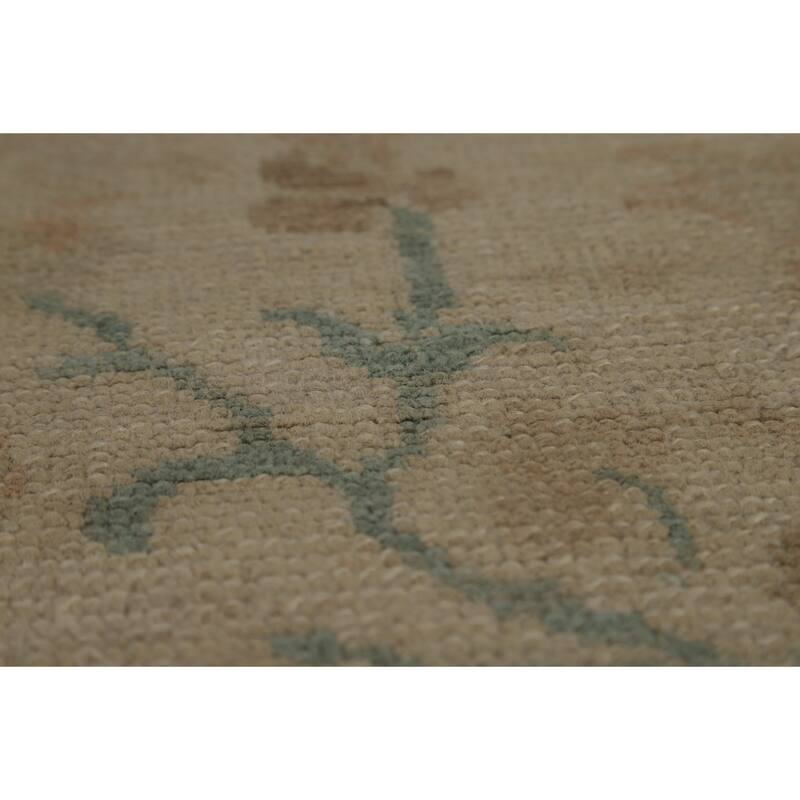 Vegetable Dye Oushak Turkish Rug Handmade Floral Wool Carpet - 9'0" x 12'4"