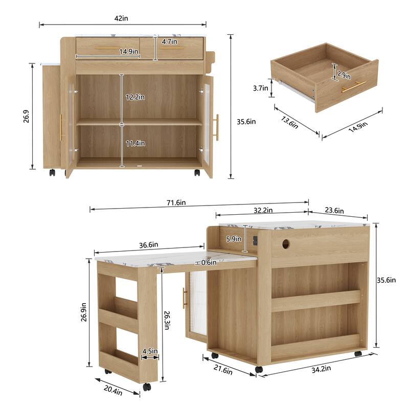 71'' Kitchen Island with Extendable Table
