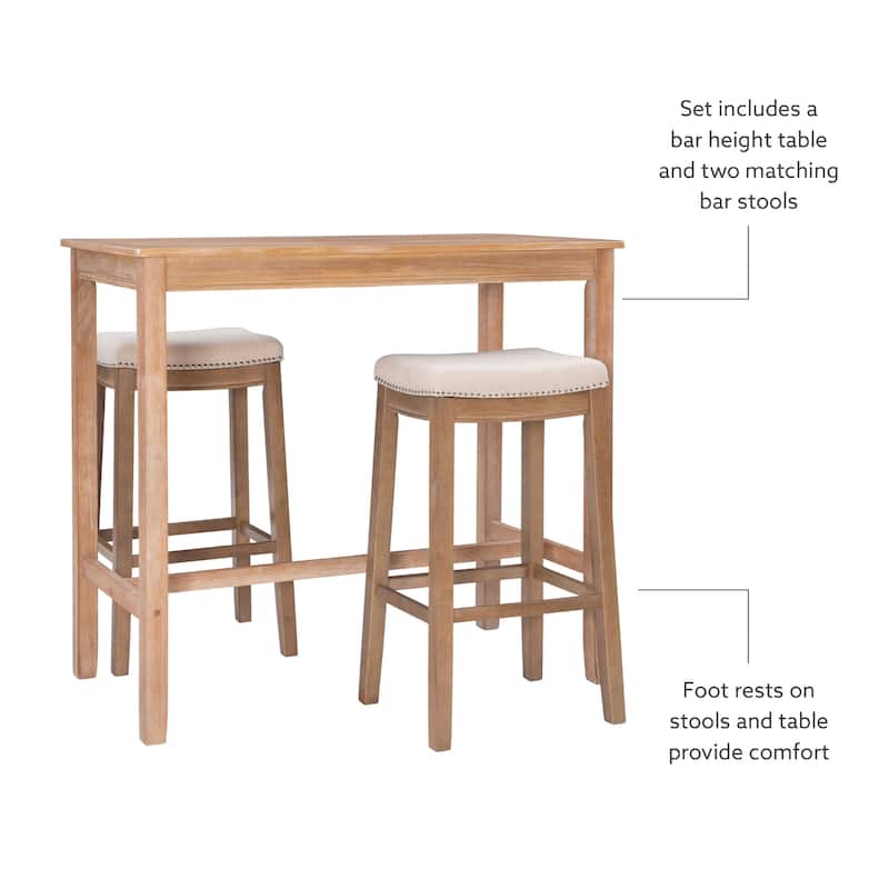 3-Piece Bar Table and Padded Stool Set - 47.25" - Beige and Brown