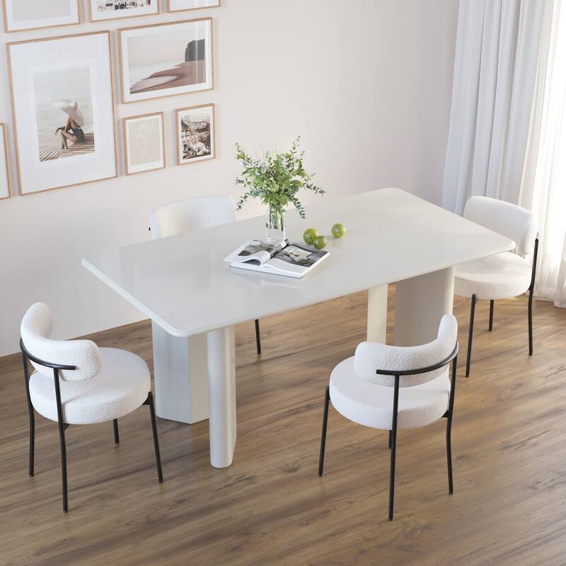 Dining Chairs Set of 2, Kitchen Dining Room Chairs, Curved Backrest Round Upholstered Boucle Dining Chair with Metal Legs