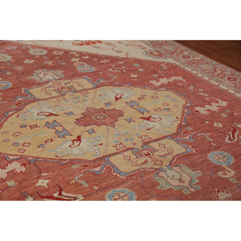 Orange Vegetable Dye Heriz Serapi Oriental Rug Handmade Wool Carpet - 8'10"x 11'9"