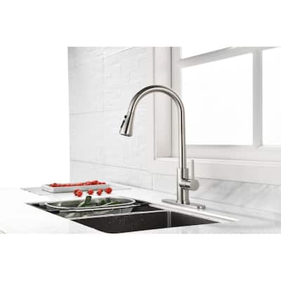 Single Handle High Arc Brushed Nickel Pull-Out Kitchen Faucet-360° Swivel