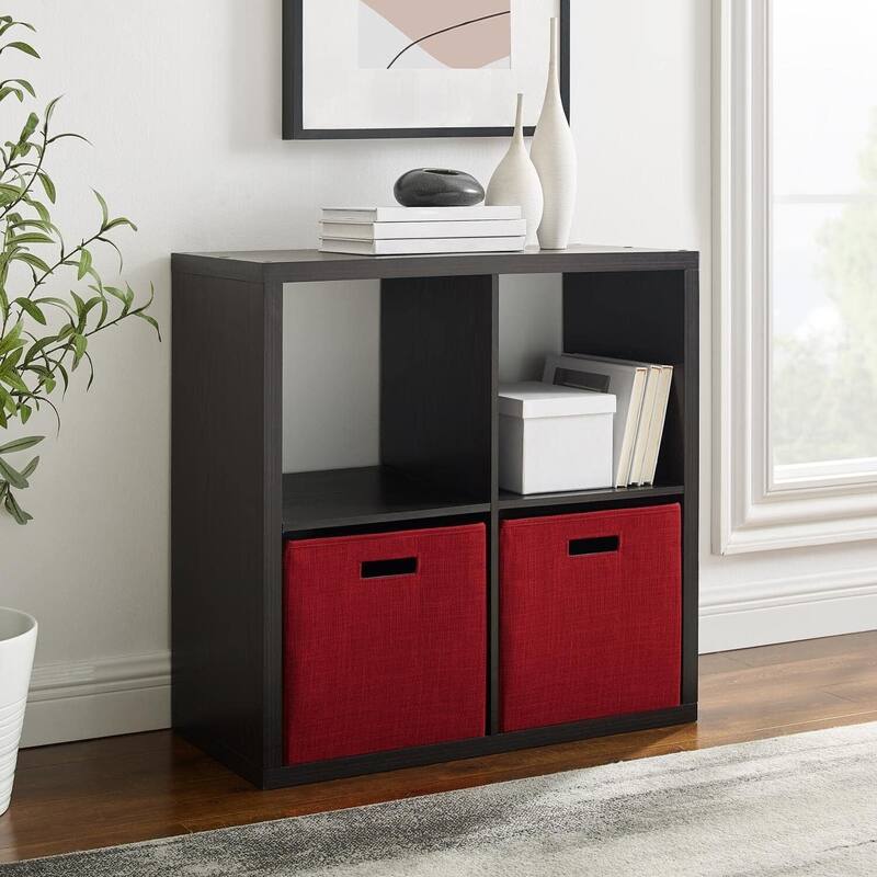 Cubby Storage Cabinet - 4 Shelf Organizer, Espresso Finish, Floor Mount, Compact Storage Solution