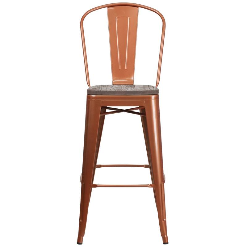 4 Pk. 30" High Metal Barstool with Back and Wood Seat - 18"W x 19"D x 46"H - 18"W x 19"D x 46"H