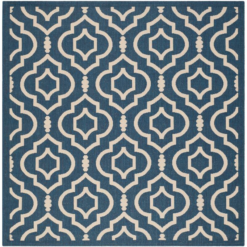 SAFAVIEH Courtyard Ketty Indoor/ Outdoor Waterproof Patio Backyard Rug - 6'7" Square - Navy/Beige