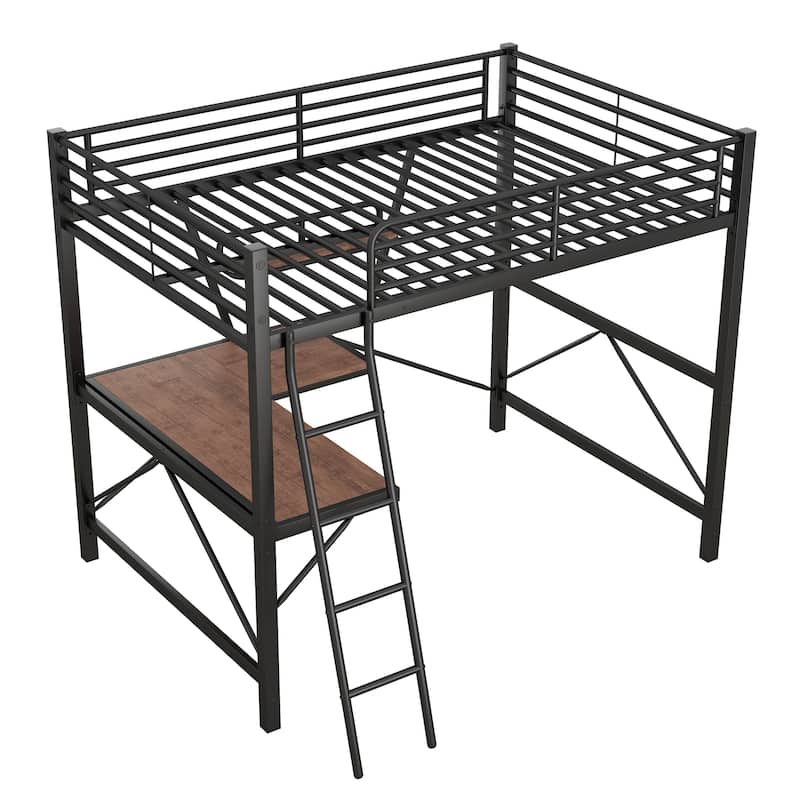 Full Size Loft Metal & MDF Bed w/Desk and Shelf