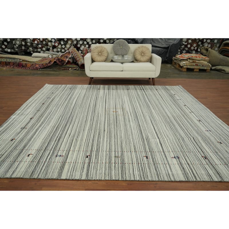 Hand Knotted Oriental 100% Wool Carpet Tribal Animal Pictorial Beige & Ivories Gabbeh Area Rug - 9' 10'' X 10' 0''