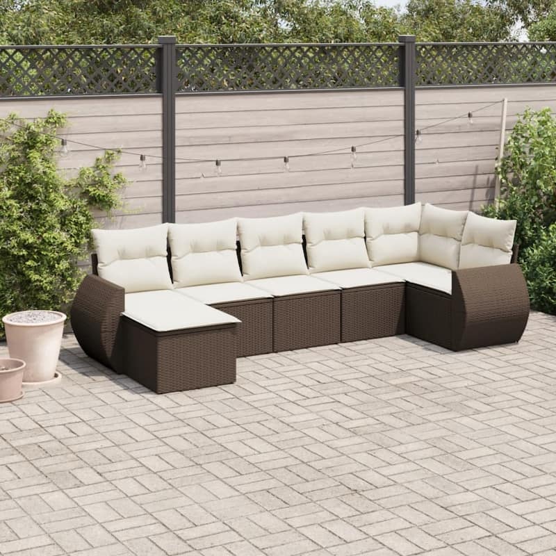 vidaXL Patio Sofa Set with Cushions Outdoor Furniture 8 Piece Poly Rattan - 21.7 x 21.7 x 14.6 - Brown without table