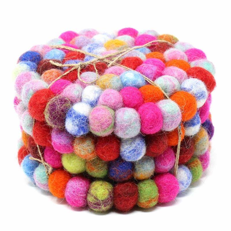 The Curated Nomad Southard Handmade Colorful Felt Ball Coasters (Set of 4) - N/A