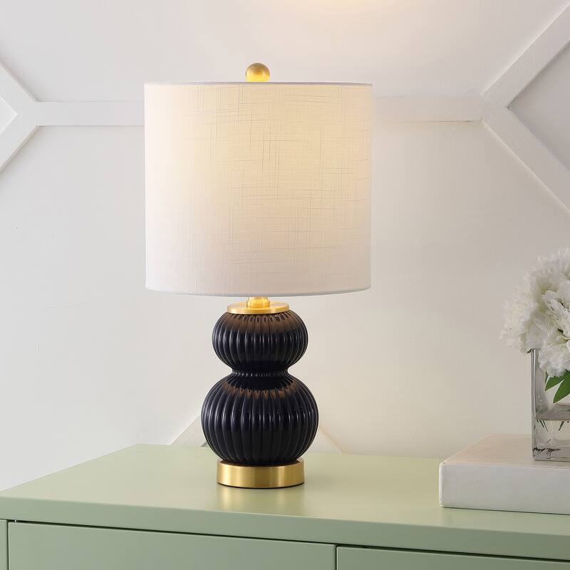 Lorena 20" Ribbed Metal/Glass LED Table Lamp, by JONATHAN Y - Navy