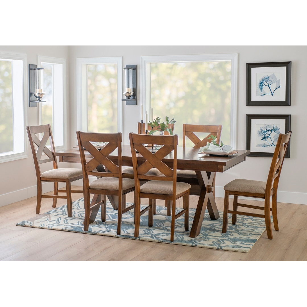 Linon Kraven Brown Rustic Wood Farmhouse 7 Piece Dining Set
