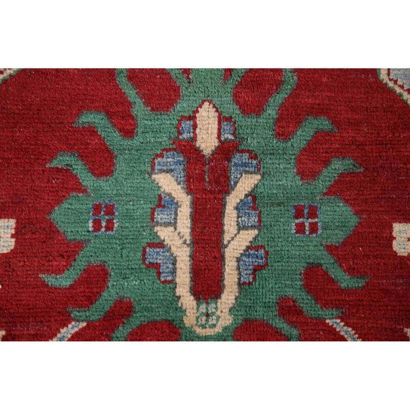 Kazak Area Rug Handmade Geometric Red Wool Carpet - 6'6" x 9'11"