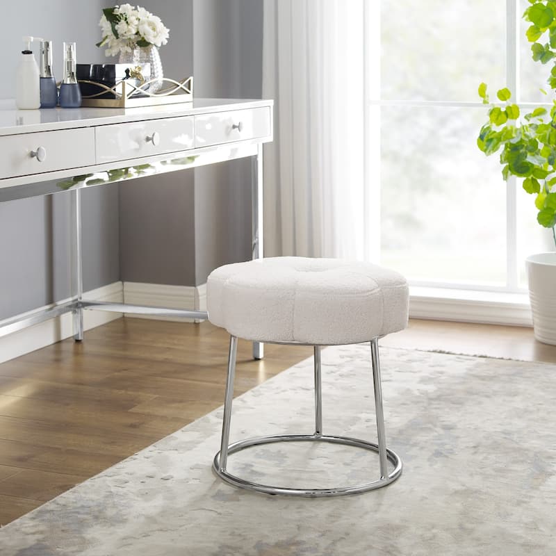 Floral Accent Vanity Stool - 17.75" - White and Silver