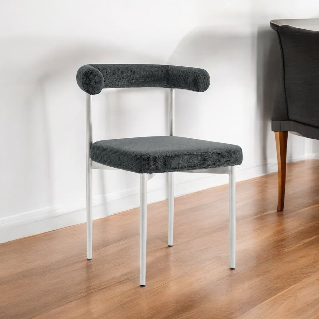HomeRoots Set of Two Gray And Silver Upholstered Polyester Open Back Dining Side Chairs
