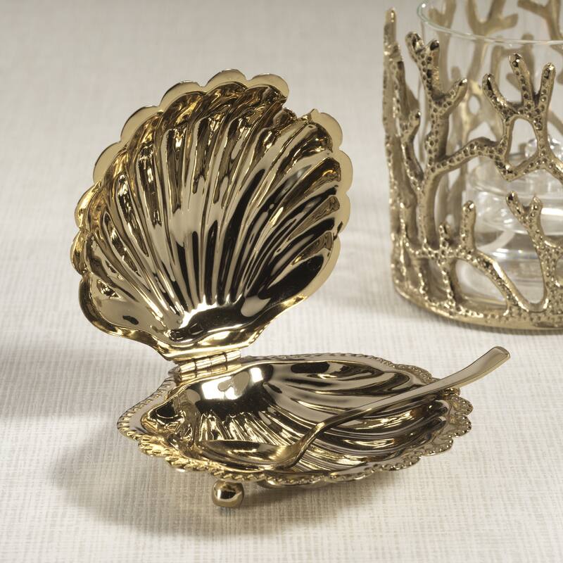 Cap Ferrat Fan Shell Lidded Bowl w/ Spoon