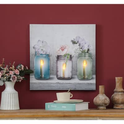 Candle Flower Jars Lighted Canvas Print
