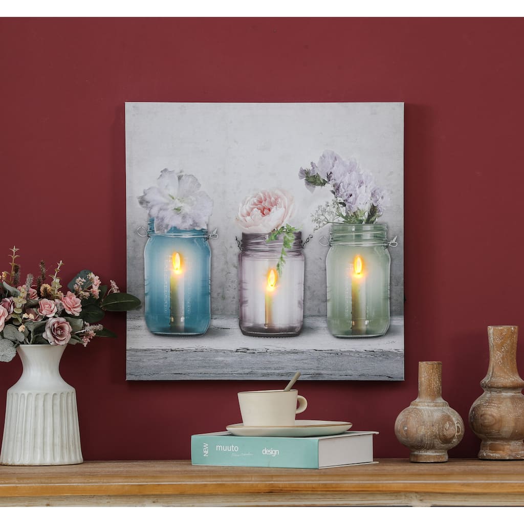 Candle Flower Jars Lighted Canvas Print