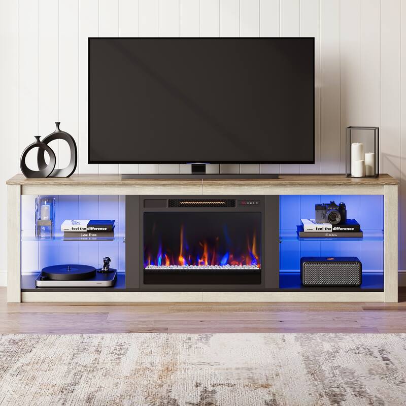 TV Stand for TVs up to 75" with Fireplace, LED Entertainment Center - 71 inch