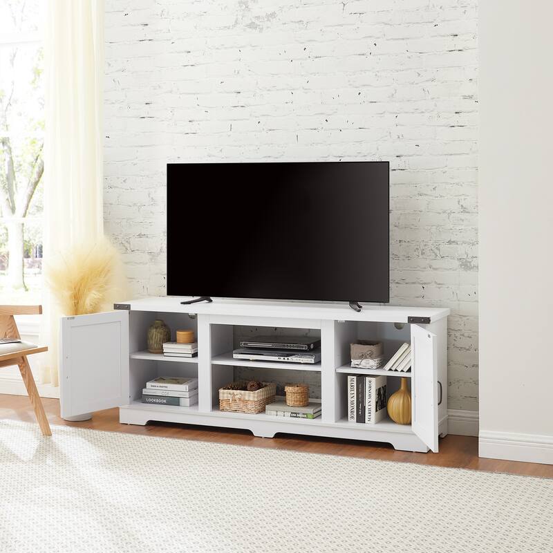 White 64.8" TV Stand with Open Shelves and Closed Cabinets for TVs Up to 70"
