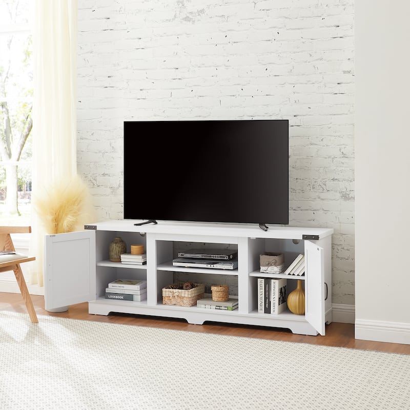 White 65" TV Stand with Open Shelves & Closed Cabinets for TVs Up to 70"