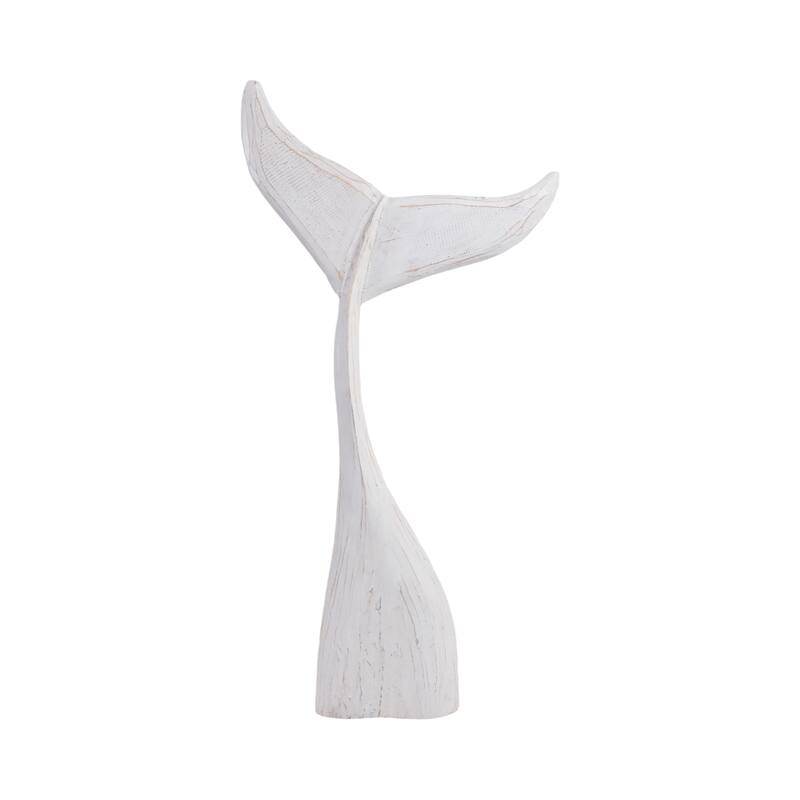 Artistic Wood Whale Tail Figurine Sculpture Home Decor - White
