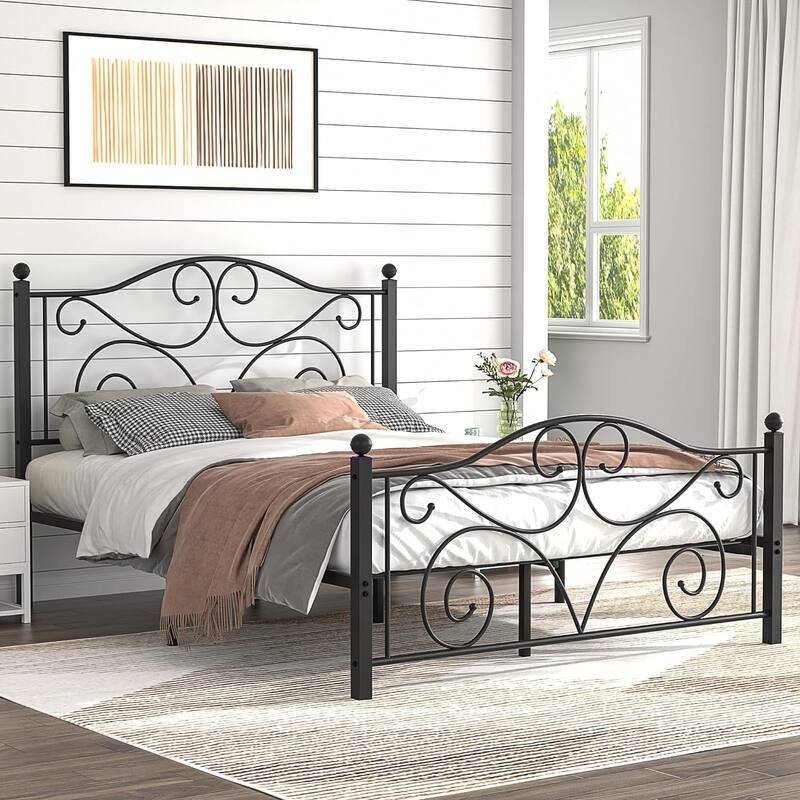 Metal Platform Bed Frame Graceful Scroll Black Iron Bed Frame No Box Spring Needed Platform Bed Frame