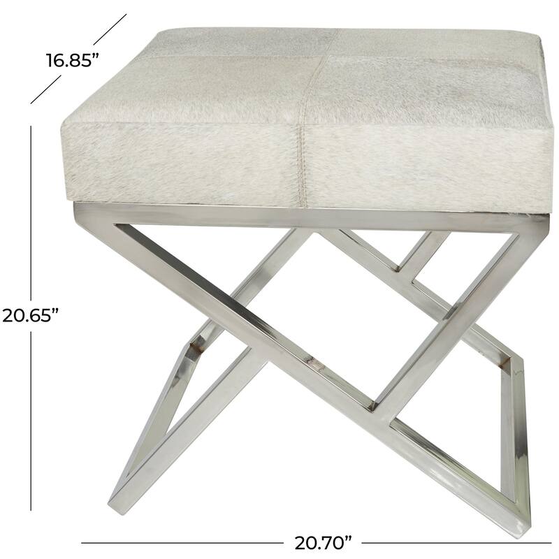 Leather Geometric Home Bench with Angled Silver Metal Base - Light Grey - Roche River Decor