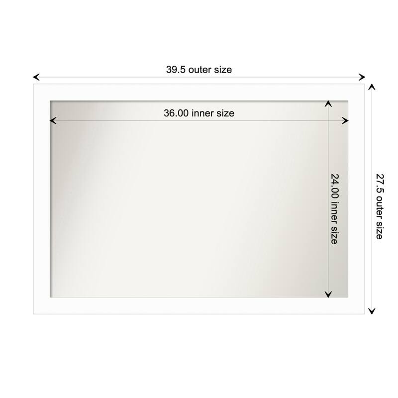 Basic Narrow Non-Beveled Wood Framed Bathroom Vanity Wall Mirror - Basic White Narrow - Glass Size 36x24