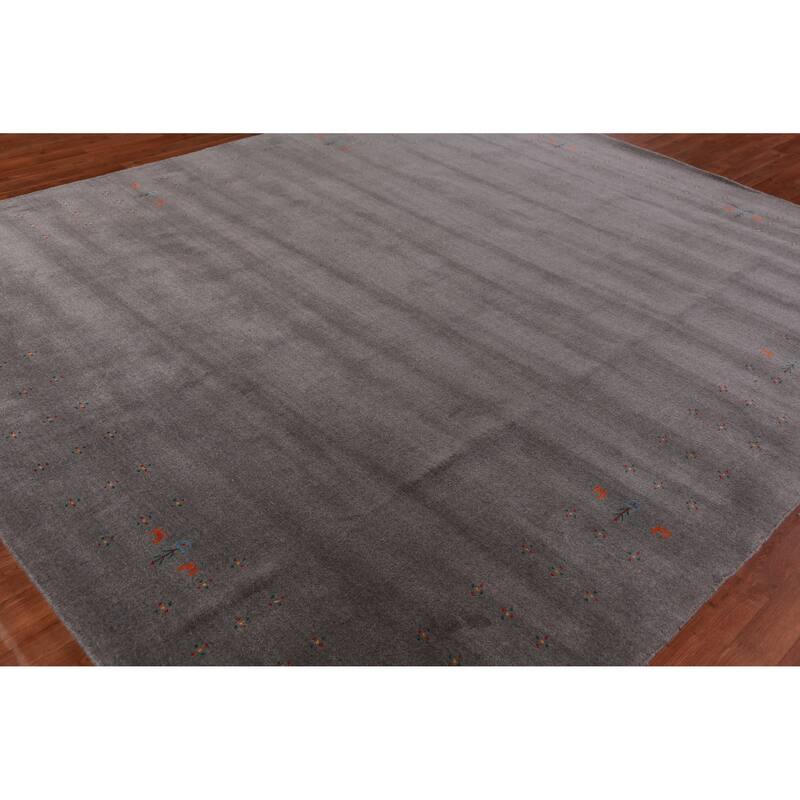 Hand Knotted Oriental 100% Wool Carpet Tribal Tribal Greys & Charcoal Gabbeh Area Rug - 10' 2'' X 8' 7''