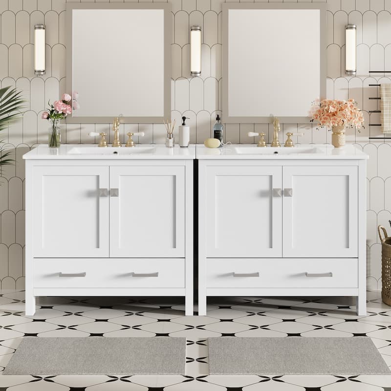 GDFStudio - Aurora Wood & Ceramic Bathroom Vanity Set with Sink and Divided Drawers
