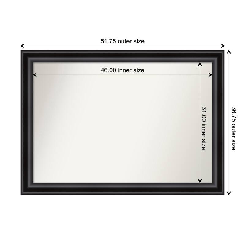 Grand Black Framed Non-Beveled Custom Wall Mirror, Bathroom Vanity Mirror - Outer Size: 51.75 x 36.75