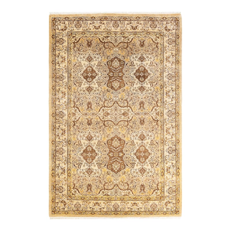 Overton Handknotted Wool Traditional Oriental Yellow Area Rug - 5' x 8' - Gold - 5' x 8'