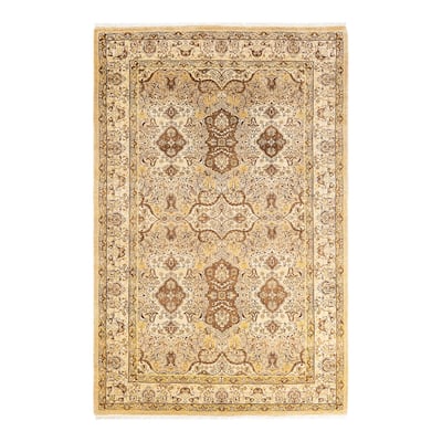 Overton Handknotted Wool Traditional Oriental Yellow Area Rug - 5' x 8'