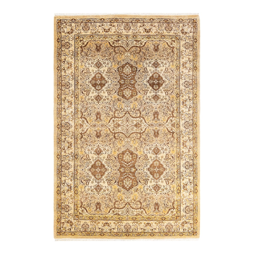Overton Handknotted Wool Traditional Oriental Yellow Area Rug - 5' x 8'
