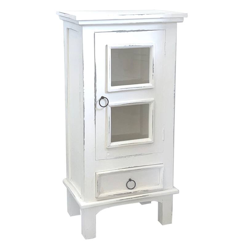 One Door End Table Solid Wood Nightstand - Fully Assembled Distressed White Accent Table - 36