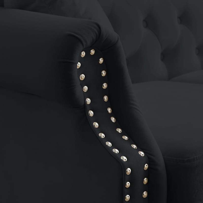 Classic Chesterfield 3-Seater Velvet Sofa with Rolled Arms and Nailhead for Living Room