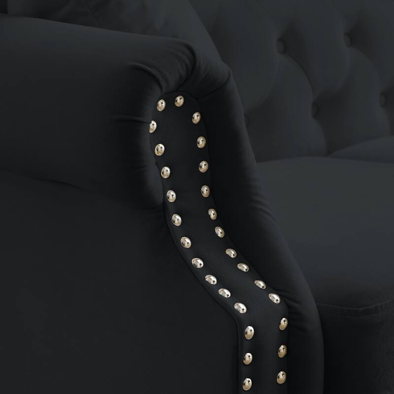 Luxury Velvet Upholstered Sofa with Button Tufted Backrest, Solid Wood Frame Sofa with Nailhead Armrests and Removable Cushions